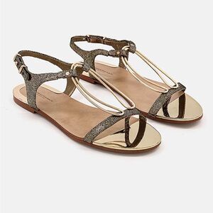 Donna Karan Kaden Gold Black Leather Slingback Metallic Sandals